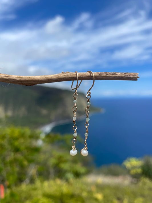 Hilo Earrings • Amazonite • Freshwater Pearls