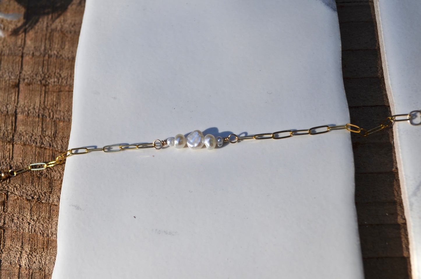 Paper Clip Bracelet •Fading Freshwater Pearls