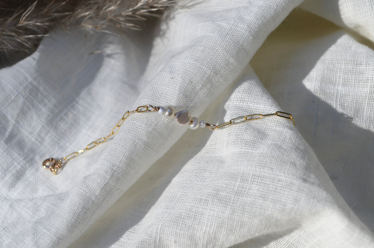 Paper Clip Bracelet •Fading Freshwater Pearls